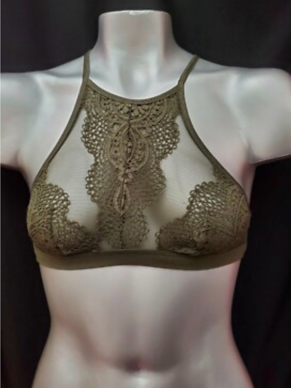 Victoria's Secret Olive Green Lace High-Neck Bralette